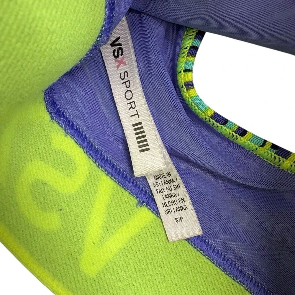 VSX Sport Womens Sports Bra Small Neon Green Purple Racerback Pullover Gym
